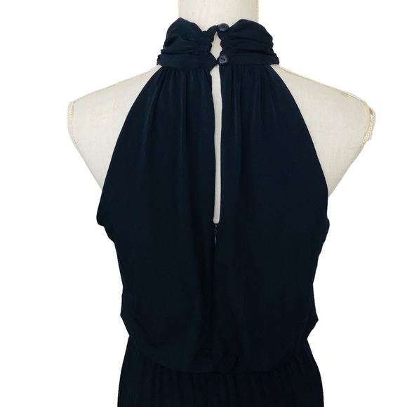 ENFOCUS STUDIO Navy Blue Sleeveless Halter Elastic Tie Waist Stretch Jumpsuit 6 - Picture 5 of 11